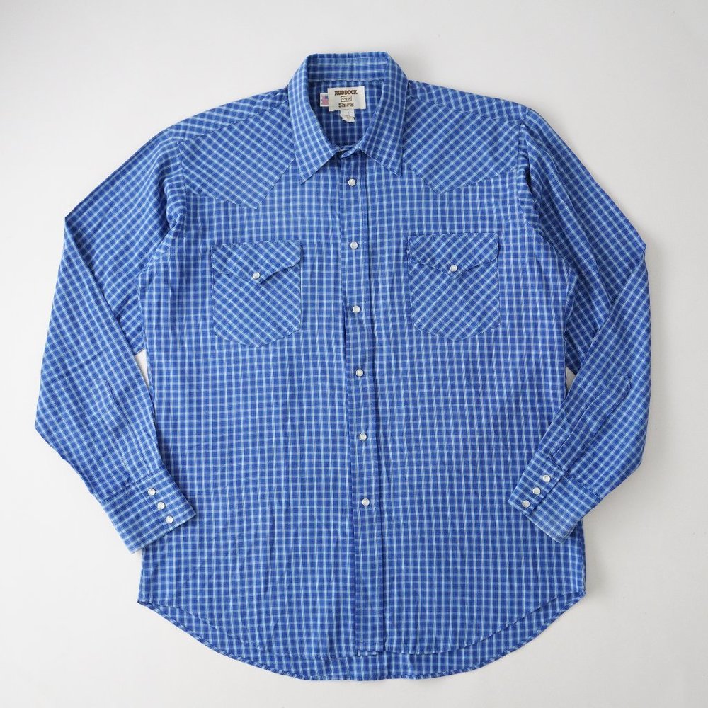 Ruddock Western Shirt Pearl Snap Long Sleeve Cowboy Ranchwear Blue Mens Size XL